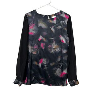 LK Bennett Eldora Silk Blouse Black Abstract Floral Sheer Womens 8
